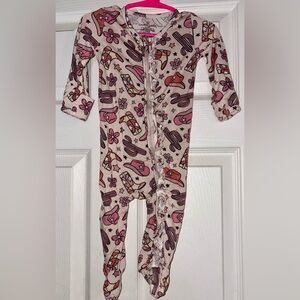 Caden Lane Pink Floral and Hat Print Footie